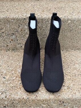 JANE AND THE SHOE Black Knit Sock Heeled Boots